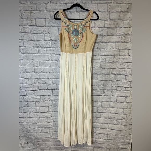 Anthropology | Champagne & Strawberry embroidered maxi dress | size medium - Picture 2 of 13